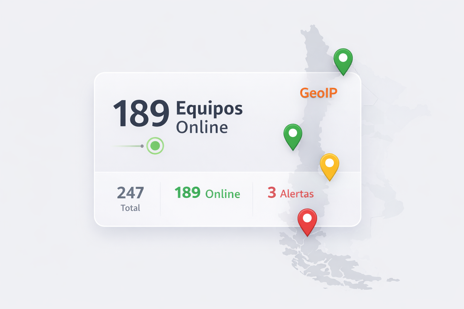 Panel de seguridad GeoIP mostrando equipos monitoreados